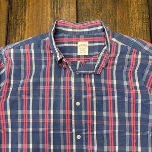 Brooks Brothers Mens XL‎ Short Sleeve Button Up Plaid Shirt, casual wear